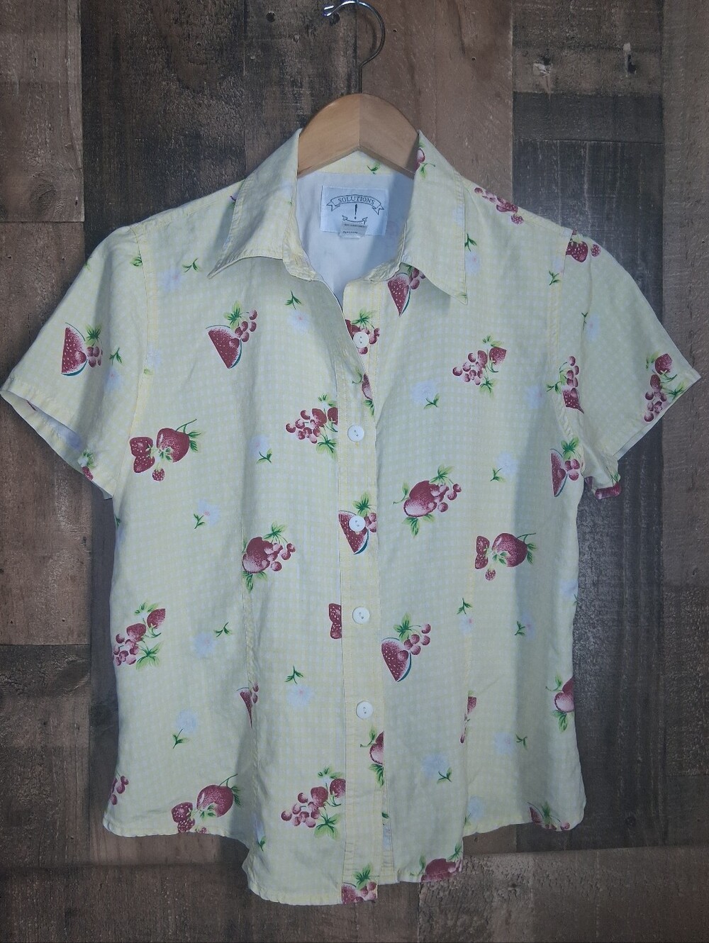 Solutions Original 100% Silk Fruit Print Top Blouse Short Sleeve Size Medium